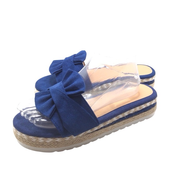 NWOB Women’s Blue Bow Slide Sandals Size 9.5-10 Platform Espadrille Slip-On Shoe - Picture 3 of 11